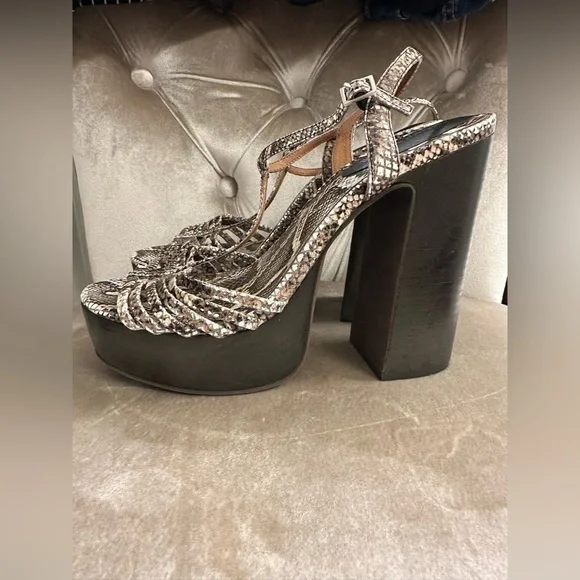 Jeffrey Campbell Boogy Womens 9 Platform Snakeskin Heels Platform Strappy Sandal