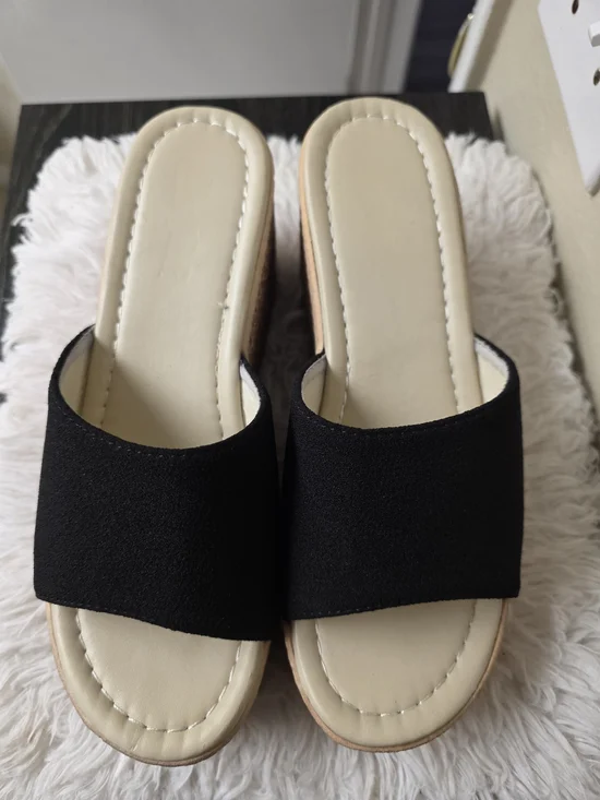 SHEIN Black Wide‑Band Platform Slide Sandals