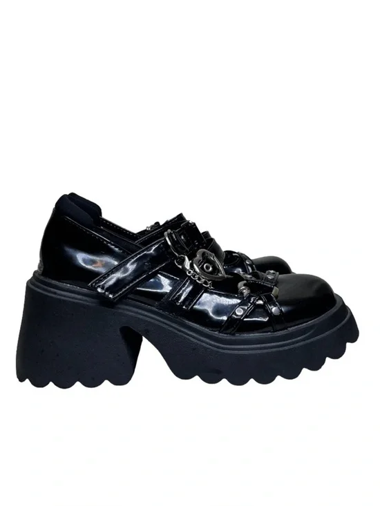 Goth Women's Sz 38 Punk Whimsigoth Chain Heart Y2K Platform Mary Jane Shoes