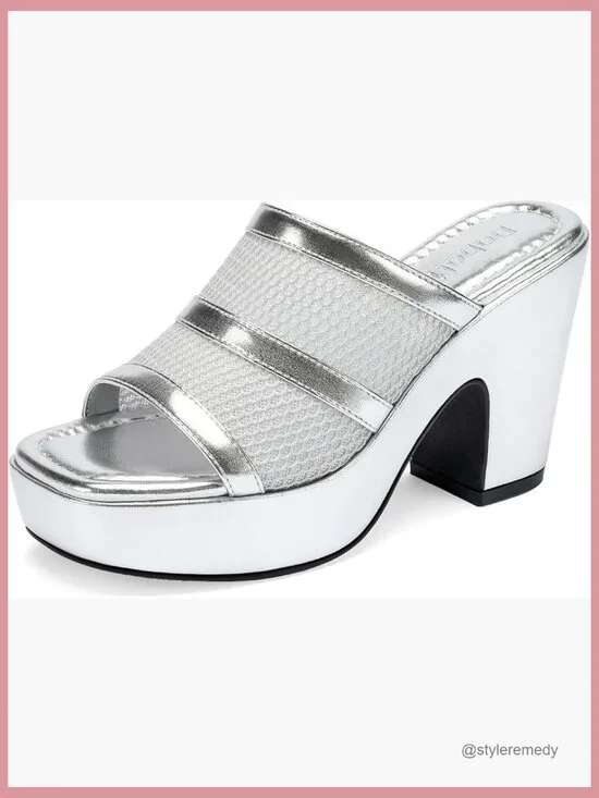 Platform Wedge Sandals Open Toe Mesh Knit Slip On Chunky High Heel Dressy