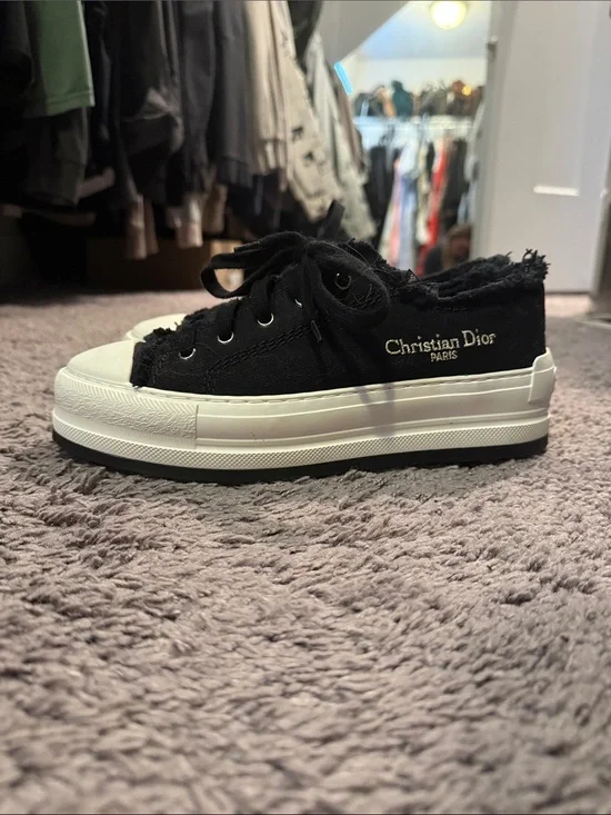 Dior Black Canvas Low-Top Platform Sneakers with White Sole
