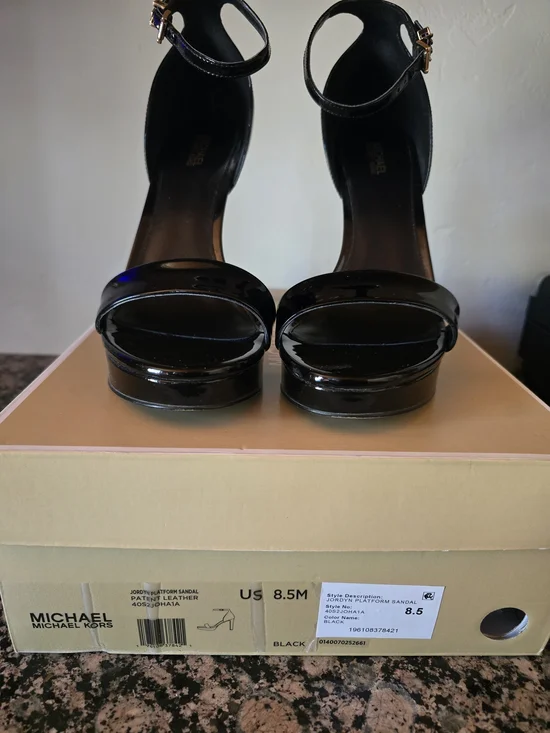 MICHAEL Michael Kors Black Patent Platform Ankle Strap Sandals