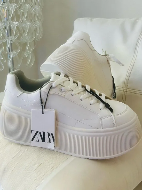 NEW. ZARA Women's White Platform Sneakers
