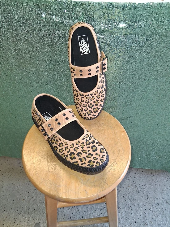 Vans Leopard Print Mary Jane Platform Shoes - Tan and Black