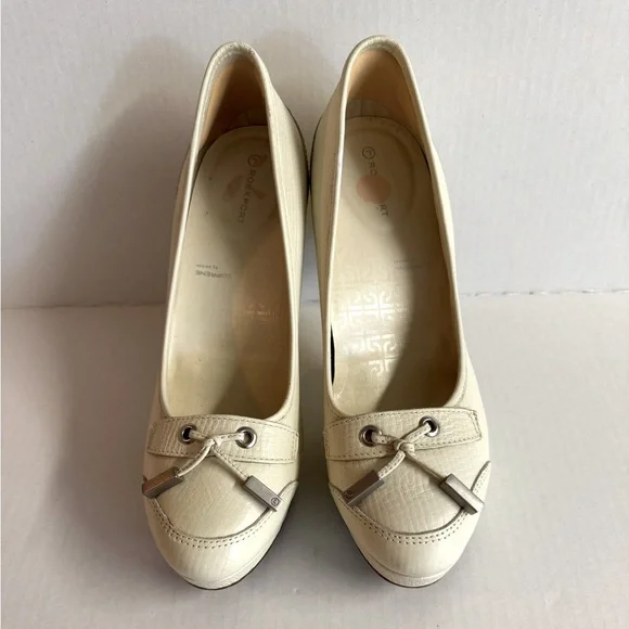 Rockport -Genuine Cream Leather Platforms 4” heel.Size 9.5