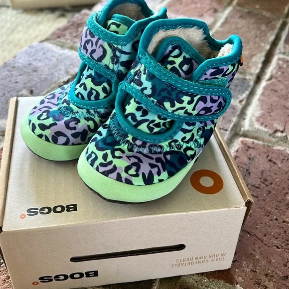 Bogs Kids Teal Purple Mint Leopard Rain & Snow Boots