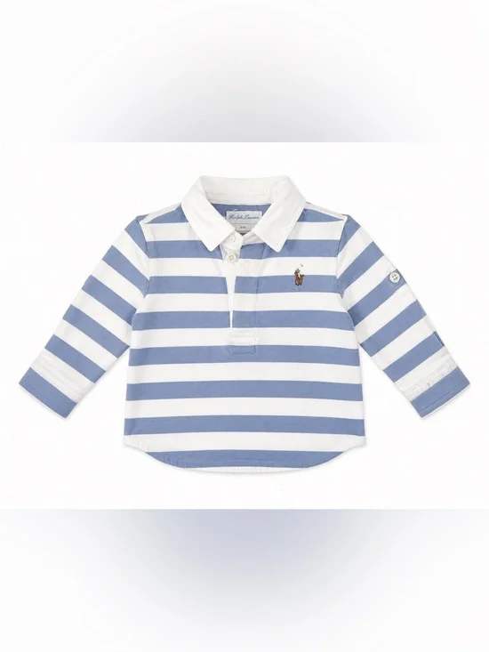 Ralph Lauren Baby Boys 6M Blue White Stripe Rugby Polo Shirt