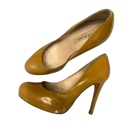 L.K.‎ Bennett London Gold Patent Leather Platform Heels Size 37