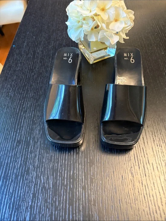 Mix No. 6 Glossy Black Slide Sandals