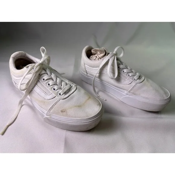 Vans Old Skool Stacked White Platform Shoes Womens Size 7 Chunky Sole Skate‎