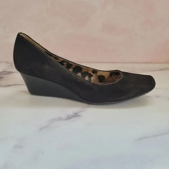 Slip on wedges black leather patent glossy heel fa