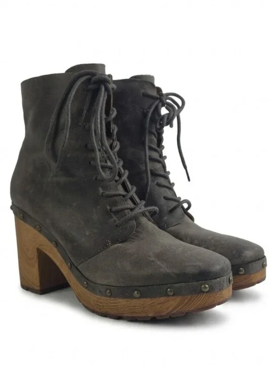 Kork-Ease Sherborn‎ Dark Grey Burnished Leather Women's Booties Size 10.