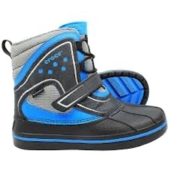 Crocs AllCast Waterproof Duck Slip-On Blue Synthetic Kids Boots boys size 10