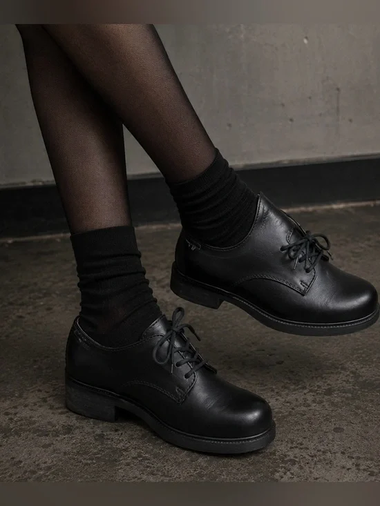 MIA Y2K Blk Leather Oxford Platform Chunky Heel Shoe Sz7 90s‎ Grunge Goth Witchy
