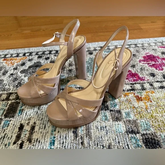 Jessica Simpson Taupe Platform Block Heel Sandals