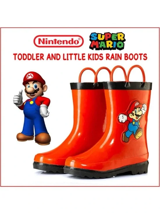 Nintendo Super Mario Kids Red Rain Boots With Black Trim Size 13