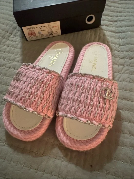 Pink Knit Platform Slide Sandals 37 / 7