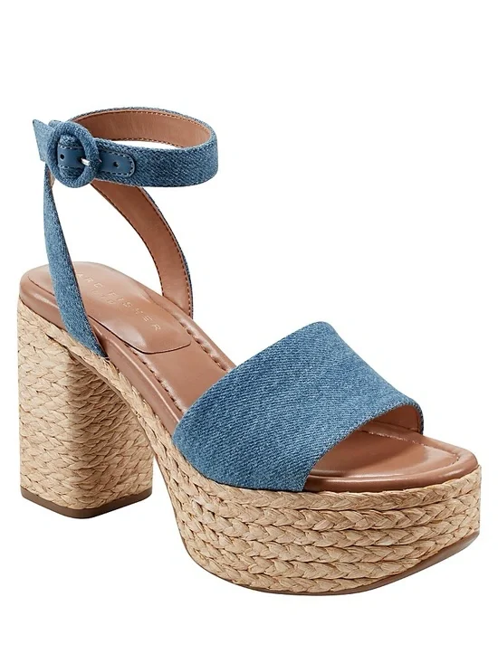 Marc Fisher Palyca Dark Blue Jute Platform Sz 9.5 BNWB
