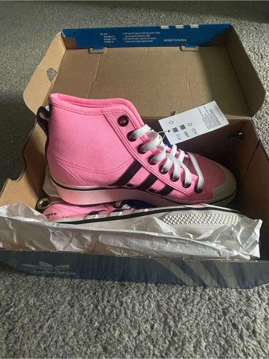 adidas Pink High-Top Canvas Sneakers with Black Stripes