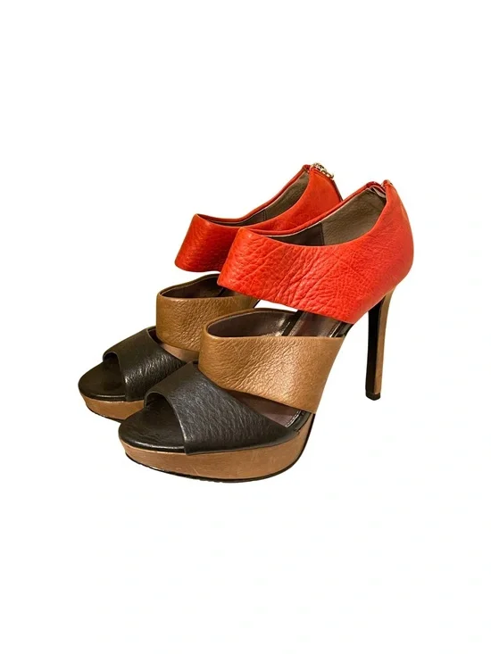 Calvin Klein Tri-Color Platform Heels in Orange, Tan & Black