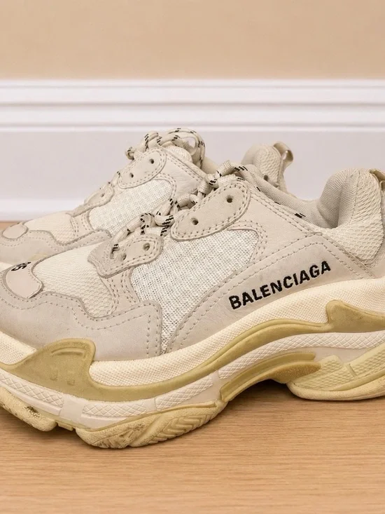 Balenciaga Cream and Black Lace Triple S Style Sneakers