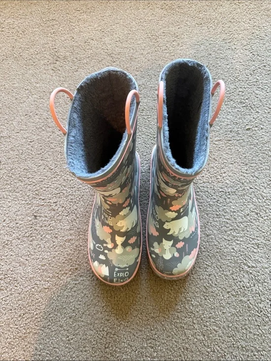 Western Chief Grey and Pink Kids Waterproof Rain Boots with Animal Motif