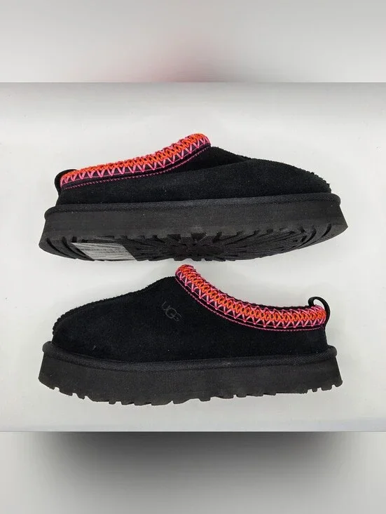 UGG Black Suede Slip-On Clog with Neon Stitching