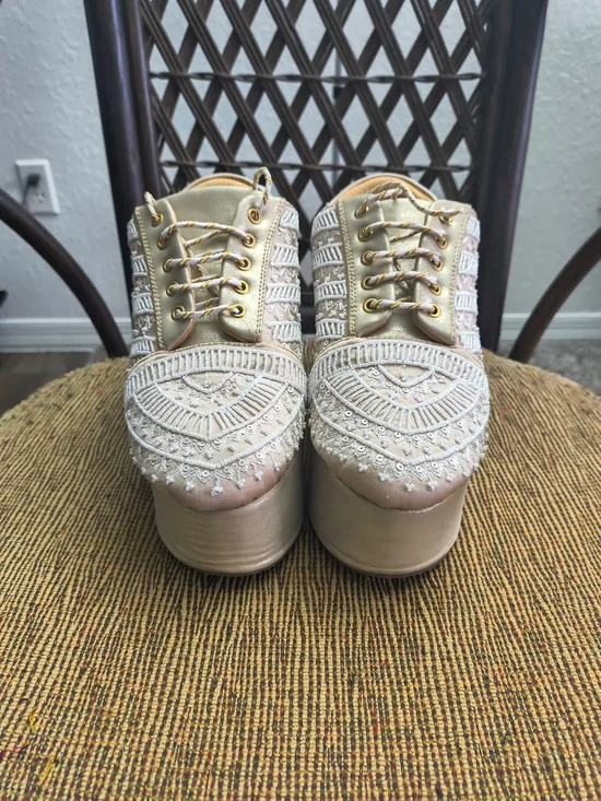 Ivory Embroidered Platform Lace-Up Shoes