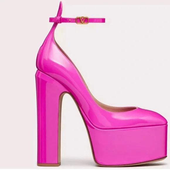 Valentino Garavani pink patent Tan Go platform pumps 38=8