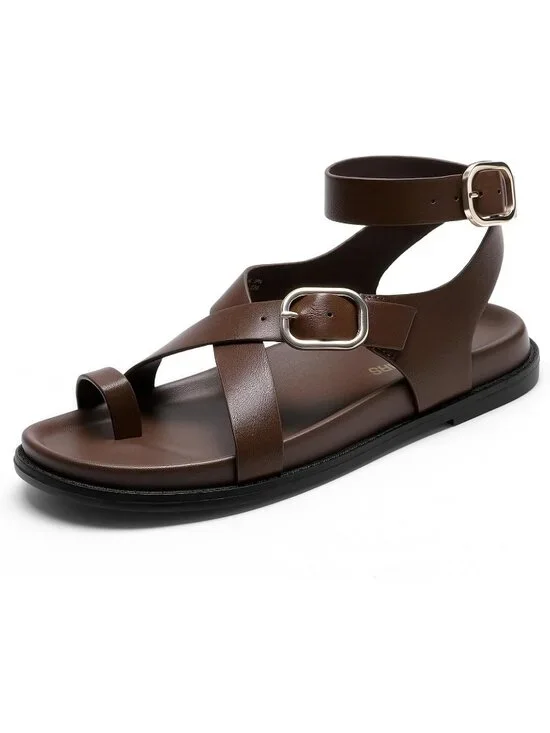 Women's Brown Flat Thong Comfortable Solid Footbed Strappy Platform Sandal Shoes
