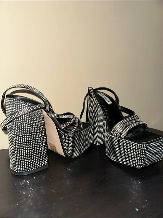 Steve Madden Silver Rhinestone Platform Heels