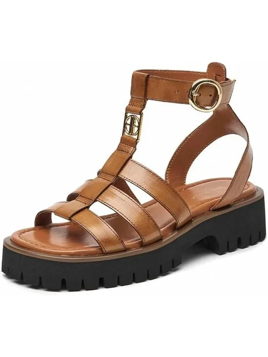 Women's Brown Chunky Gladiator Open Toe Leather Platform Fisherman Sandal Shoes