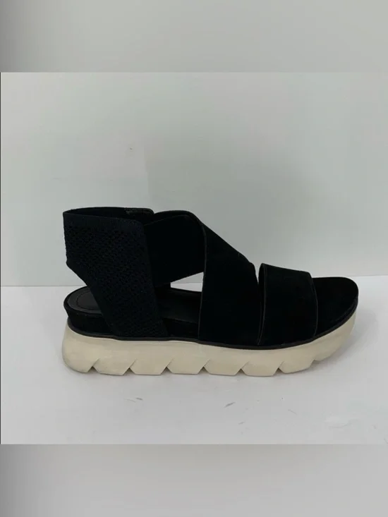 Eileen Fisher Chant platform wedge sandal black shoe leather strappy new 8.5