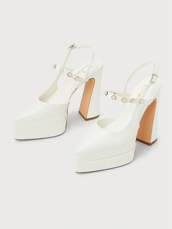 Lulu’s Dayla White Pearl Double Platform Ankle Strap Pumps