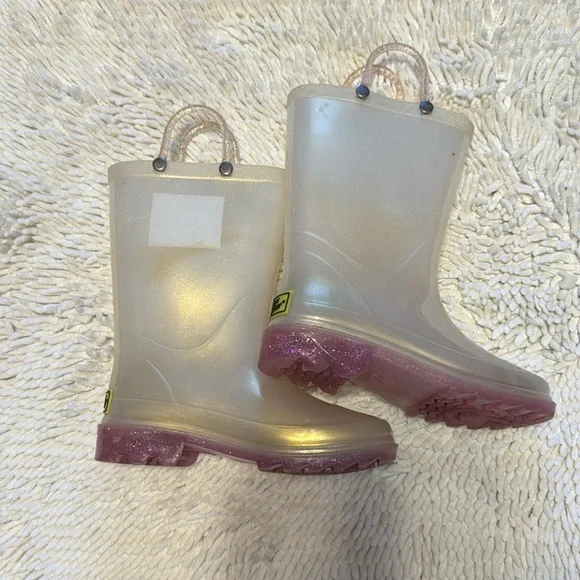 Kids Glitter Sole Translucent Rain Boots - Pink Sole