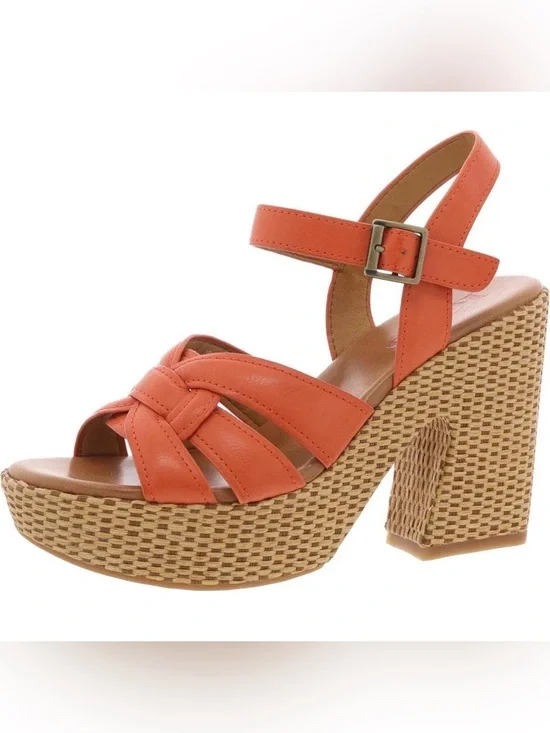 Korks Dee Women's Orange Platform Woven‎ Block Heel Sandal NEW 9