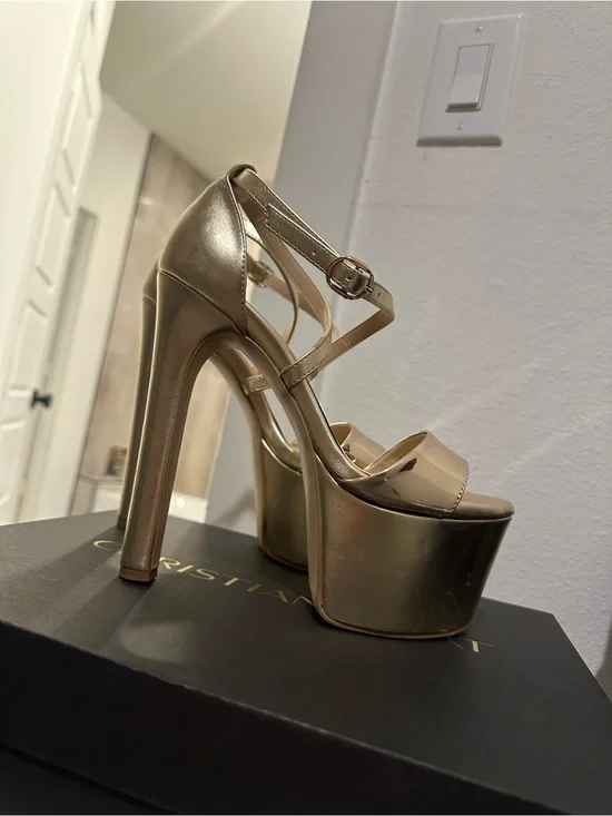 Gold Platform High-Heel Sandals with Ankle Strap