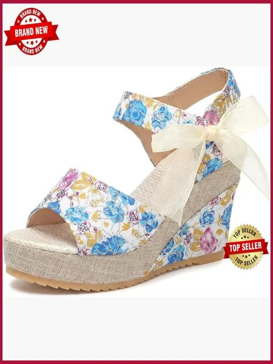 Lace-up Camouflage Platform Peep-toe Sandals Wedge Heel
