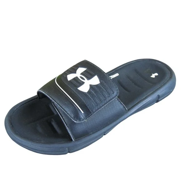 Under Armour Slide  Boys Y 6 Medium Sandal Black Synthetic Hook &‎ Loop