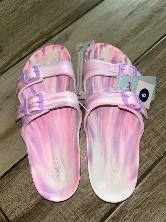 Joe Boxer Pink & White Tie-Dye Double Strap Slide Sandals