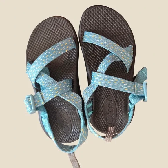 Chaco Kids Z1 Ecotread Blue Yellow Pattern Sport Sandals Size 1Y Kids