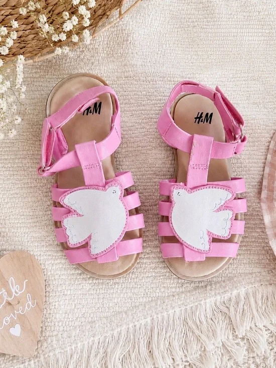 H&M Pink Kids Sandals with White Dove Appliqué 10 toddler