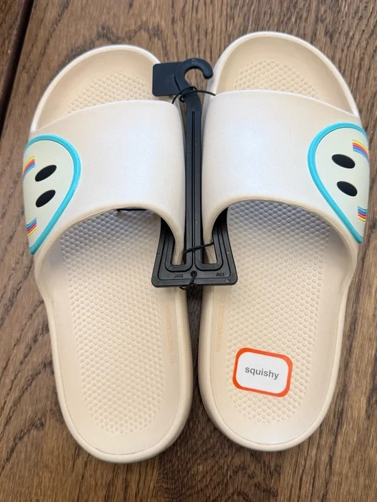Wonder Nation Girls Icon EVA Slide Sandals Smiley Face Creamy White Size 6