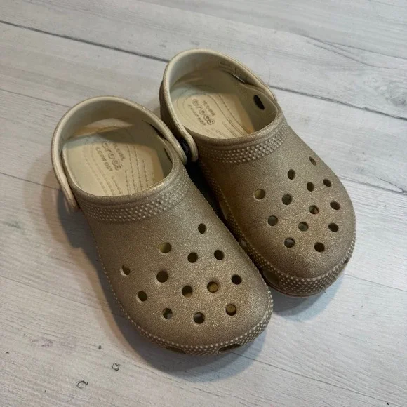 Crocs kids classic clogs glitter gold child‎ size 13