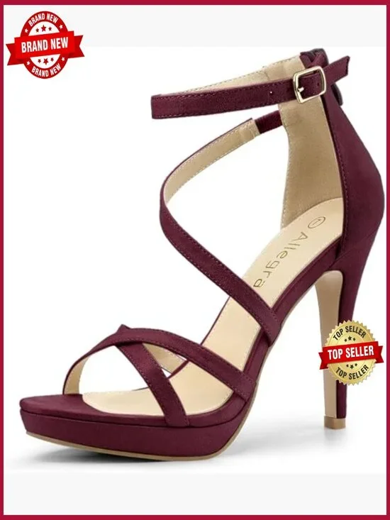 Strappy Platform Stiletto Heel Sandals, Open Toe, Ankle Strap, Back Zip