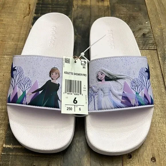 NWT FROZEN ADIDAS SHOWER SHOES KIDS SIZE 6