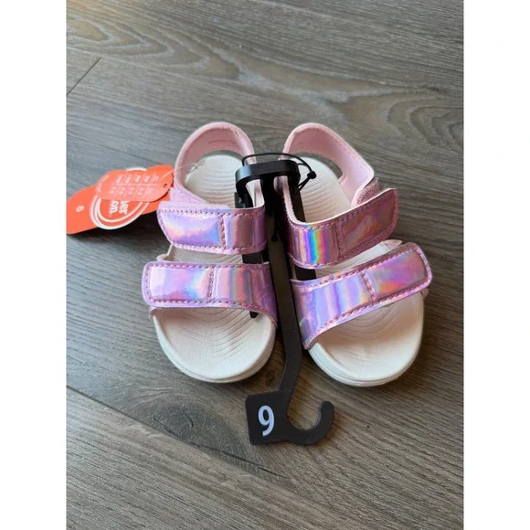 Wonder Nation Toddler Girls Size 6 Pink Iridescent Holographic Sandals NWT