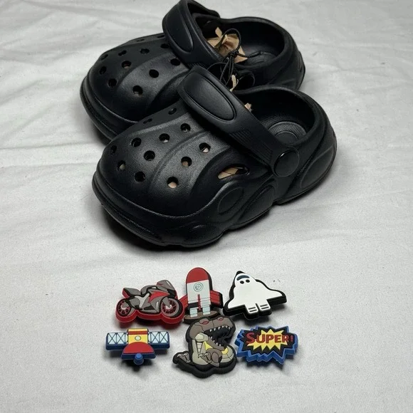 Kids Clogs Sandals Toddler US 3 Black‎ Slip On Lightweight w/ Charms
