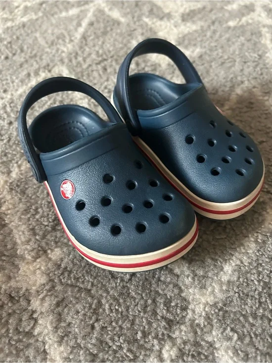 Toddler Navy Croc Sandals with Red-Trim Detail, Size 7C