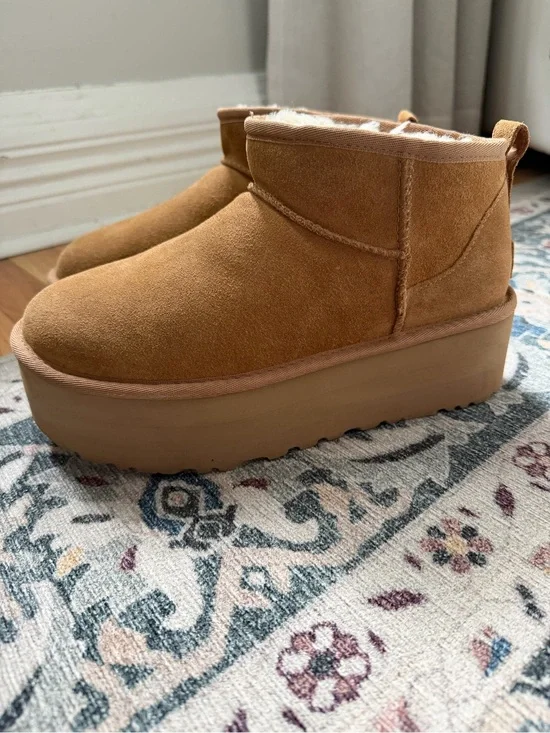 UGG Mini Platform Chestnut Suede  Ankle Boots
